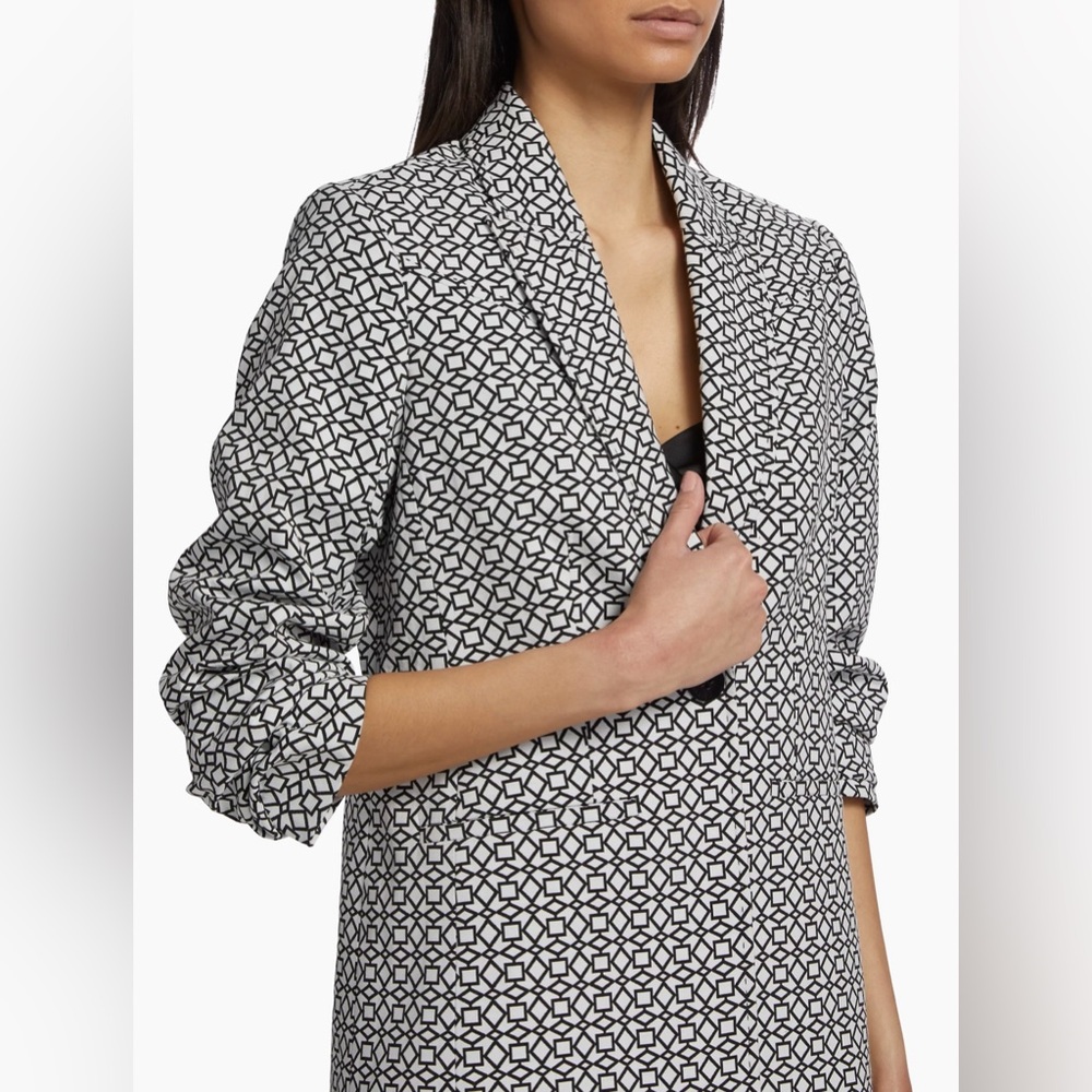 Elie Tahari Black & White Geometric Print 3/4 scrunched sleeve Blazer Size 8 - Picture 6 of 15